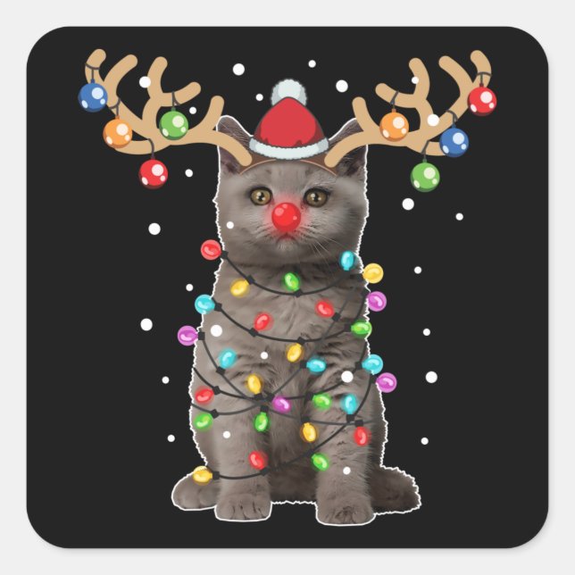 Sticker Carré Cute britannique Shorthair Chat Funny Noël (Devant)