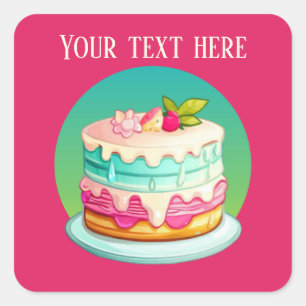 Sticker Carré Cute cake ajouter texte boulangerie pâtisseries ve