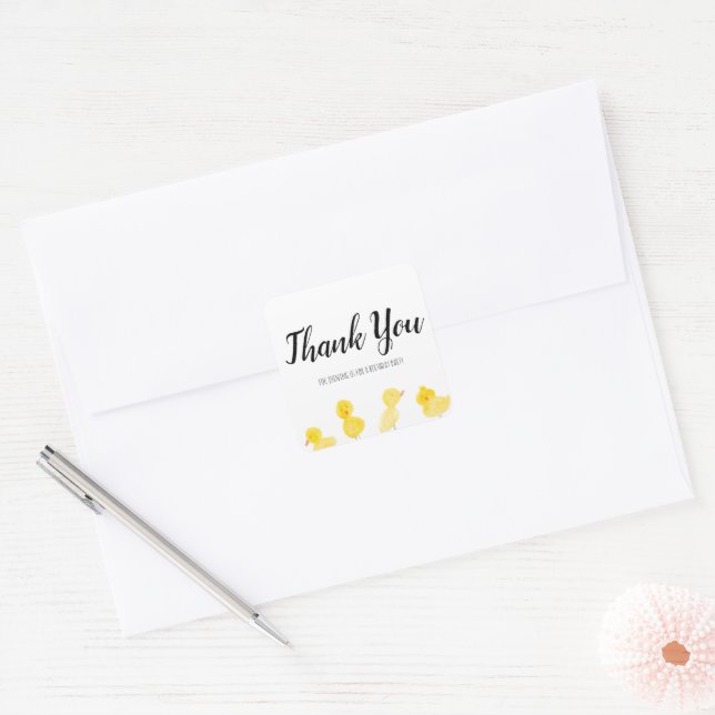 Sticker Carré Cute Canards Merci Baby shower d'aquarelle main (Enveloppe)