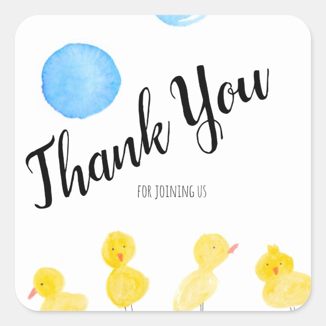 Sticker Carré Cute Canards Merci Baby shower d'aquarelle main (Devant)