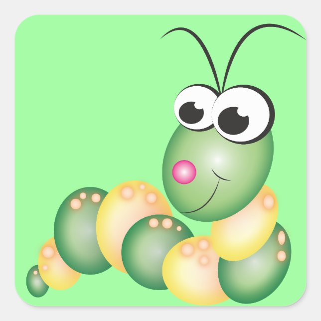 Sticker Carré Cute Cartoine Caterpillar (Devant)