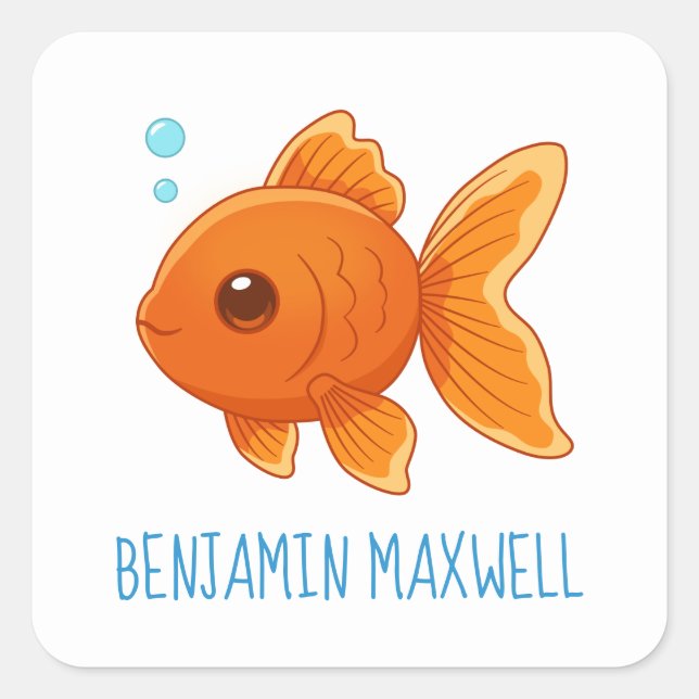 Sticker Carré Cute Cartoon Goldfish Custom Name (Devant)