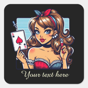 Sticker Carré Cute Casino vintage dame ajouter du texte