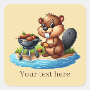 Sticker Carré Cute castor grillant ajouter du texte