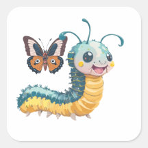 Cute Caterpiller Avec Le Visage Heureux Et Papillo
