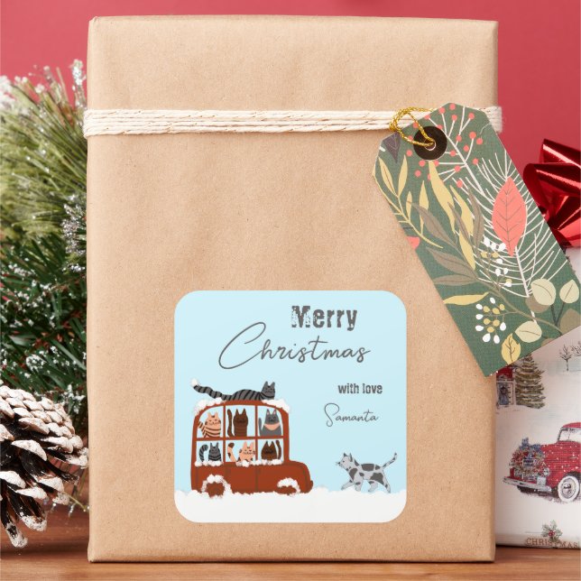 Sticker Carré Cute Cats Winter Merry Chtistmas Gift  (vacances)