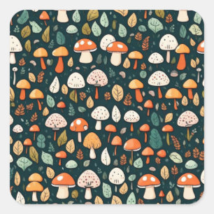 Sticker Carré Cute champignons feuille cottage design