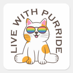 Sticker Carré Cute Chat En Vie Avec Purride Pride Drapeaux