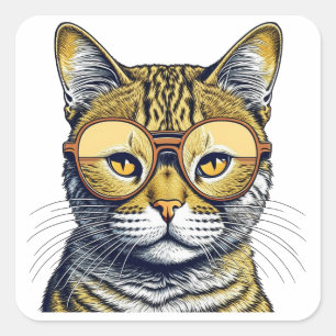 Sticker Carré Cute chat Kitty avec lunettes