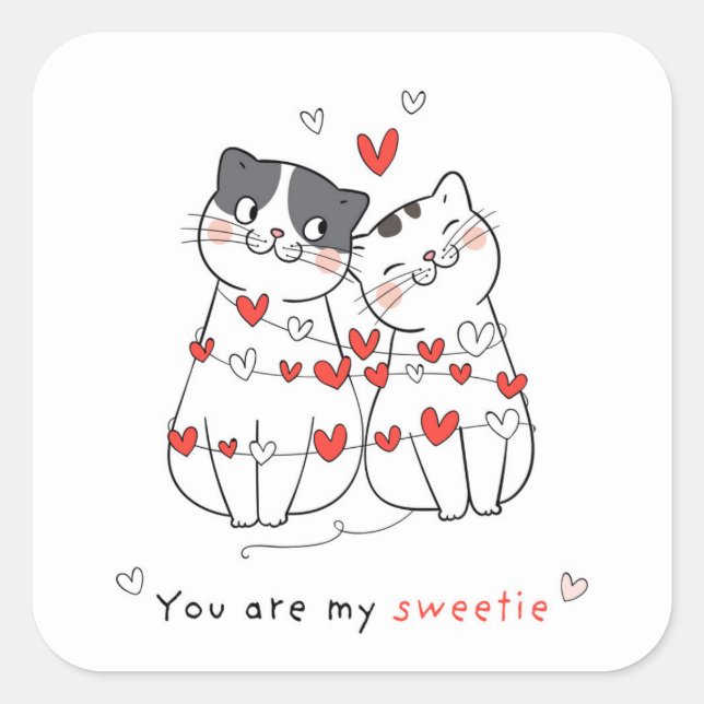 Sticker Carré Cute Chat Love Couple (Devant)
