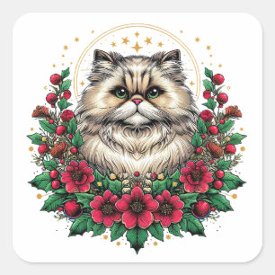 Sticker Carré Cute Chat Perse, Chatte Perse Floral