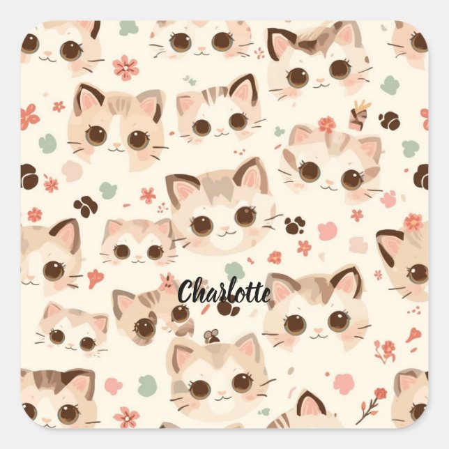 Sticker Carré Cute Chat simple chaton Motif (Devant)