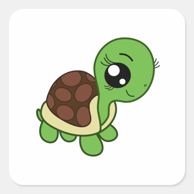 Sticker Carré Cute Chibi maquillée tortue Kawaii (Devant)