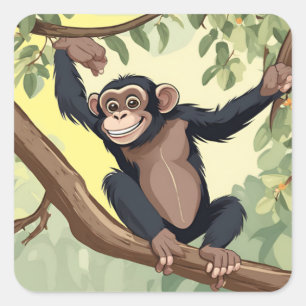 Sticker Carré Cute Chimpanzé