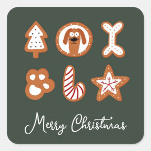 Sticker Carré Cute Christmas Chien Sucre Cookies