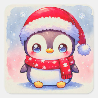 Sticker Carré Cute Christmas Penguin