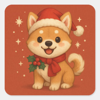 Sticker Carré Cute Christmas Puppy