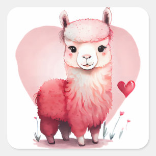 Sticker Carré Cute Coeur Rose Llama Valentine