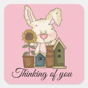 Sticker Carré Cute Country bunny Penser à vous