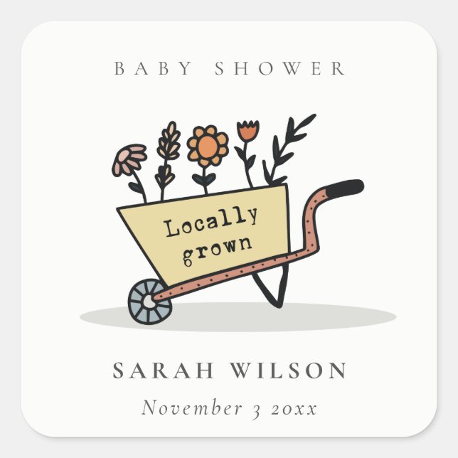 Sticker Carré Cute Cultivé localement Jaune Baby shower de panie (Devant)
