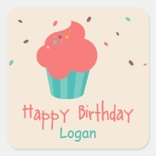 Sticker Carré Cute Cupcake Anniversaire Voeux