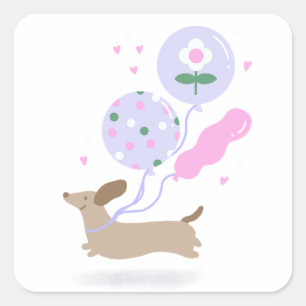 Sticker Carré Cute Dachshund Weiner Amoureux des chiens Party ro