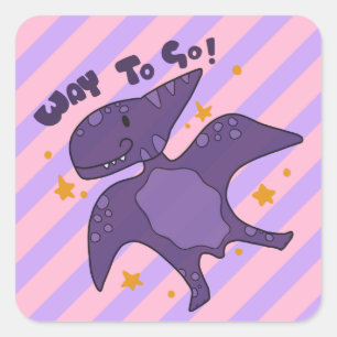 Sticker Carré Cute Dino Way Go Enseignant Récompense étudiante