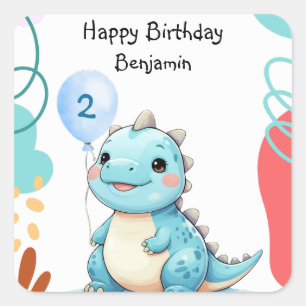 Sticker Carré Cute Dinosaur sauvage garçon Bonne fête d'annivers