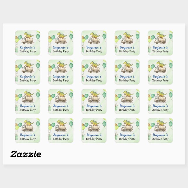 Sticker Carré Cute dinosaure camion ciment Rainbow School Annive (Feuille)