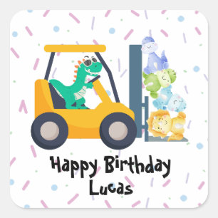Sticker Carré Cute dinosaure Construction Camion garçon B2S Anni