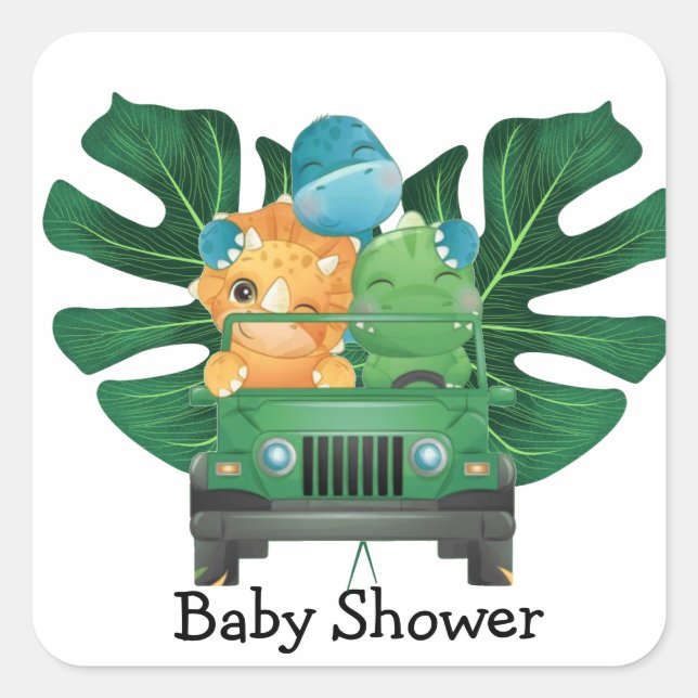 Sticker Carré Cute Dinosaurs Baby shower de véhicule Safari (Devant)