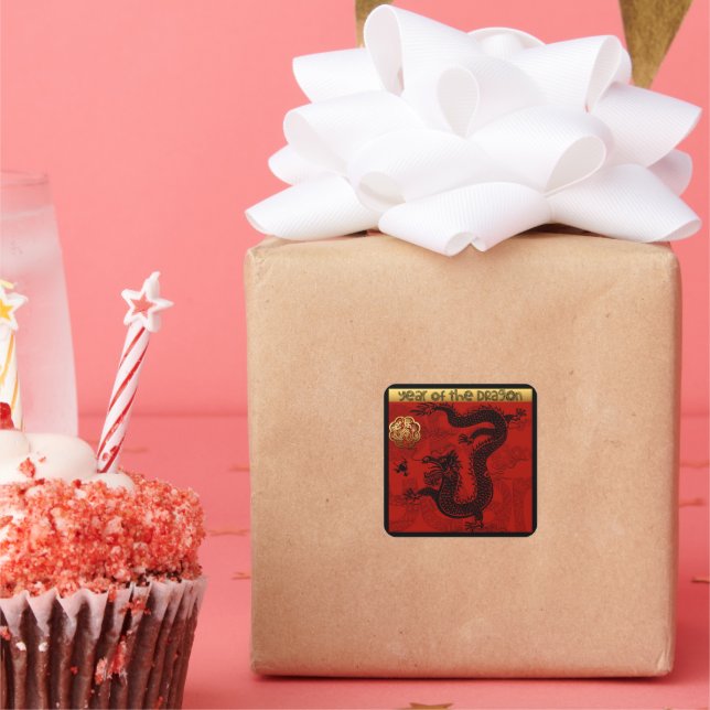 Sticker Carré Cute Dragon chinois Année 2024 Zodiac Anniversaire (Fête)