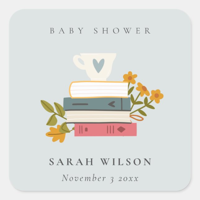 Sticker Carré Cute Dusky empilé Storybooks Baby shower Floral (Devant)