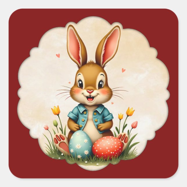 Sticker Carré Cute Easter Bunny – Soft Frame - Autocolante (Devant)