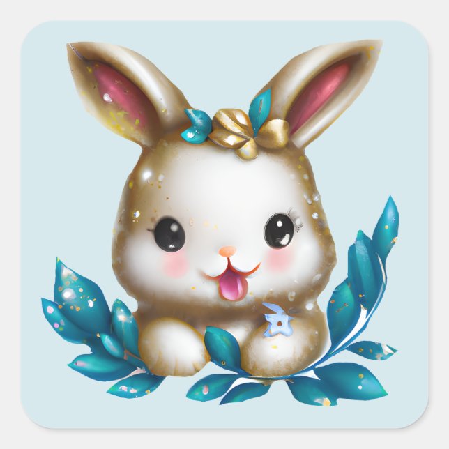 Sticker Carré Cute et adorable Kawaii Baby Bunny (Devant)
