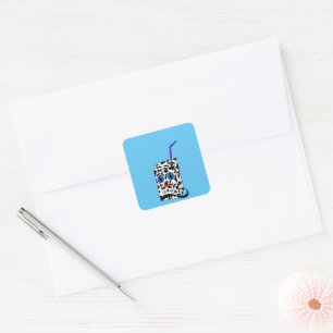 Sticker Carré Cute et Quirky : Illustration de chat au lait