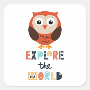 Sticker Carré Cute Exploration Owl