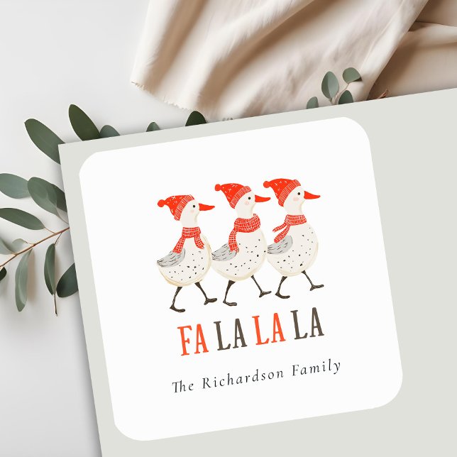 Sticker Carré Cute Fa La Red Winter Quacking Christmas Canards (Créateur téléchargé)