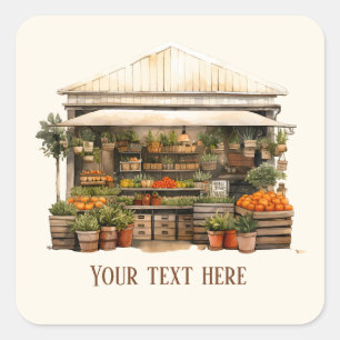 Sticker Carré Cute Farmers Market stand ajouter du texte