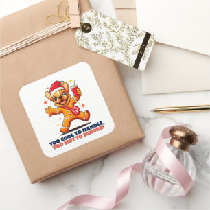 Sticker Carré Cute Fawn French Bulldog Puppy Christmas Cookie