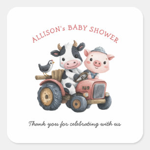 Sticker Carré Cute ferme animaux Baby shower de porc de vache