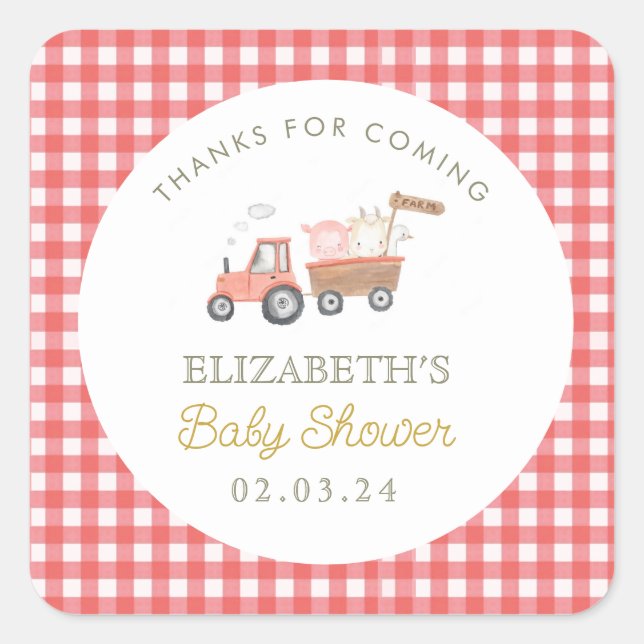 Sticker Carré Cute ferme Baby shower de Barnyard (Devant)