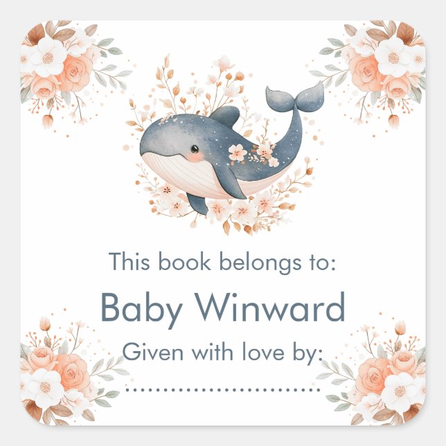 Sticker Carré Cute Floral Whale Baby Shower  (Devant)