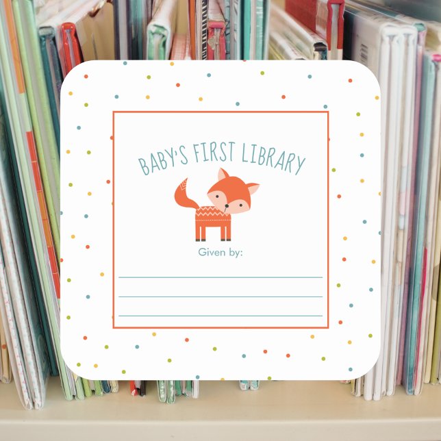 Sticker Carré Cute Fox Baby shower, livres pour bébé (Créateur téléchargé)