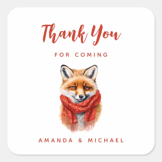 Sticker Carré Cute Fox in a Red Scarf Autumn Image Thank You (Devant)