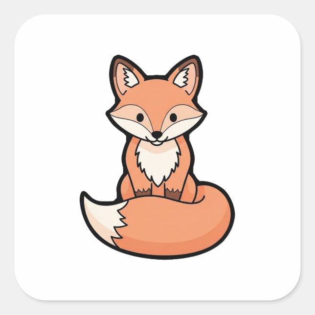 Sticker Carré Cute Fox – Kawaii Illustration (Devant)