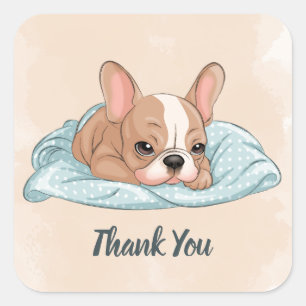 Sticker Carré Cute française Bulldog Pup Baby shower bleu couver