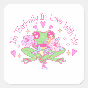 Sticker Carré Cute Frog - Je suis complètement amoureux de toi