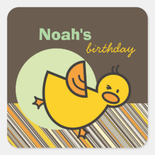 Sticker Carré Cute Fun Duckies Canards Enfants Fête d'anniversai