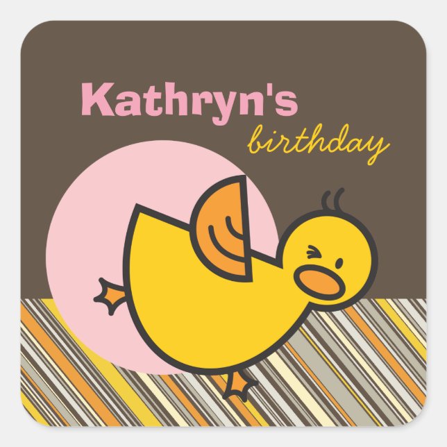 Sticker Carré Cute Fun Duckies Canards Enfants Fête d'anniversai (Devant)